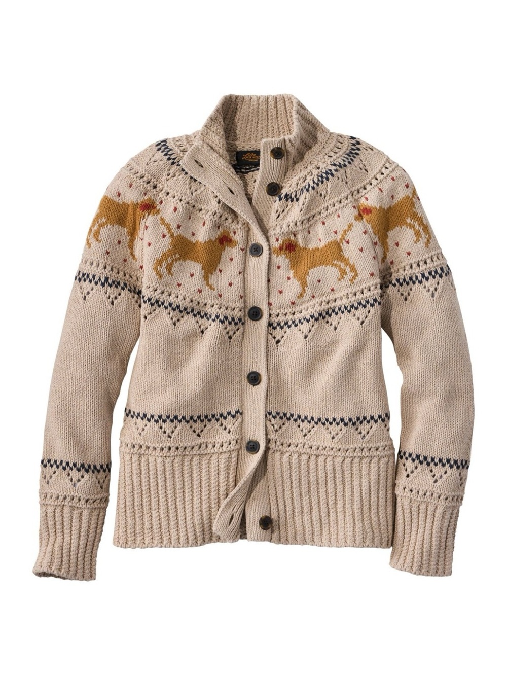 NWT L.L.Bean Women's Signature Cotton Fisherman Sweater River Rock Dog Fair Isle